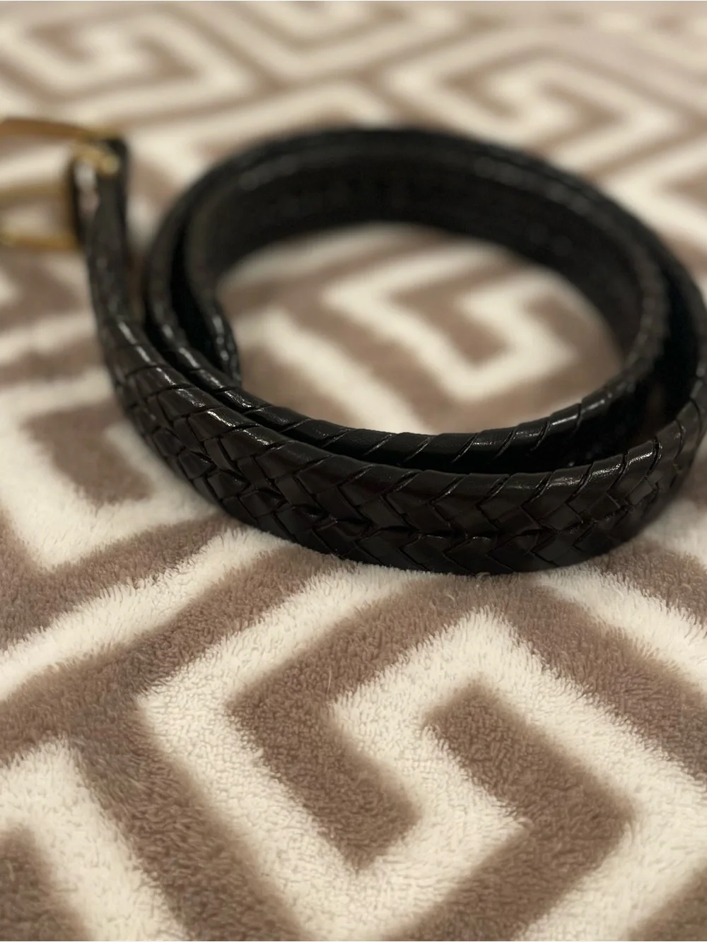 Coach Braided Woven Black Leather Solid Brass Buckle Belt Size 34